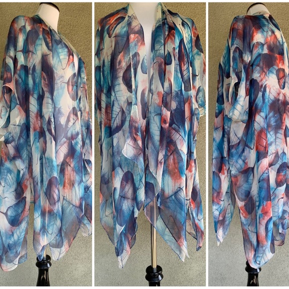 🔥5/$20🔥 Chiffon Duster Leaf Print - Picture 3 of 12